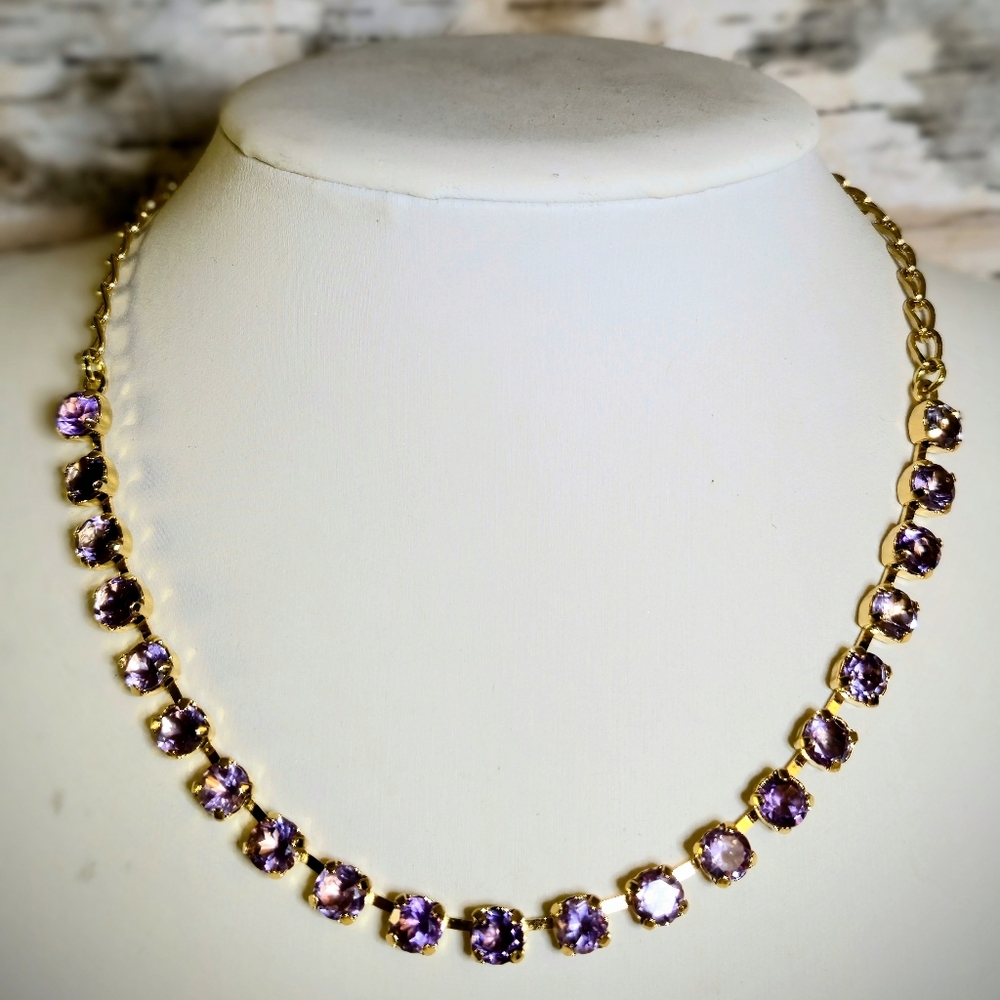 15.75 Natural Mined Purple Amethyst Set In 18k Gold Plated Classic Necklace